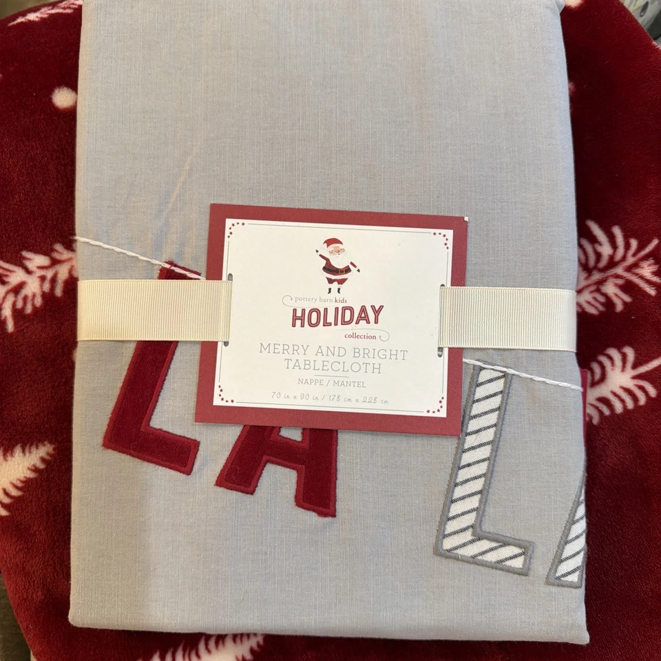 NIP Pottery Barn Kids MERRY AND BRIGHT Christmas Tablecloth 70x90 Santa Holiday - Image 3 of 4