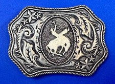 Western Rodeo Cowboy Bronco Busting Swirl Star Ornate Silver Color Belt Buckle