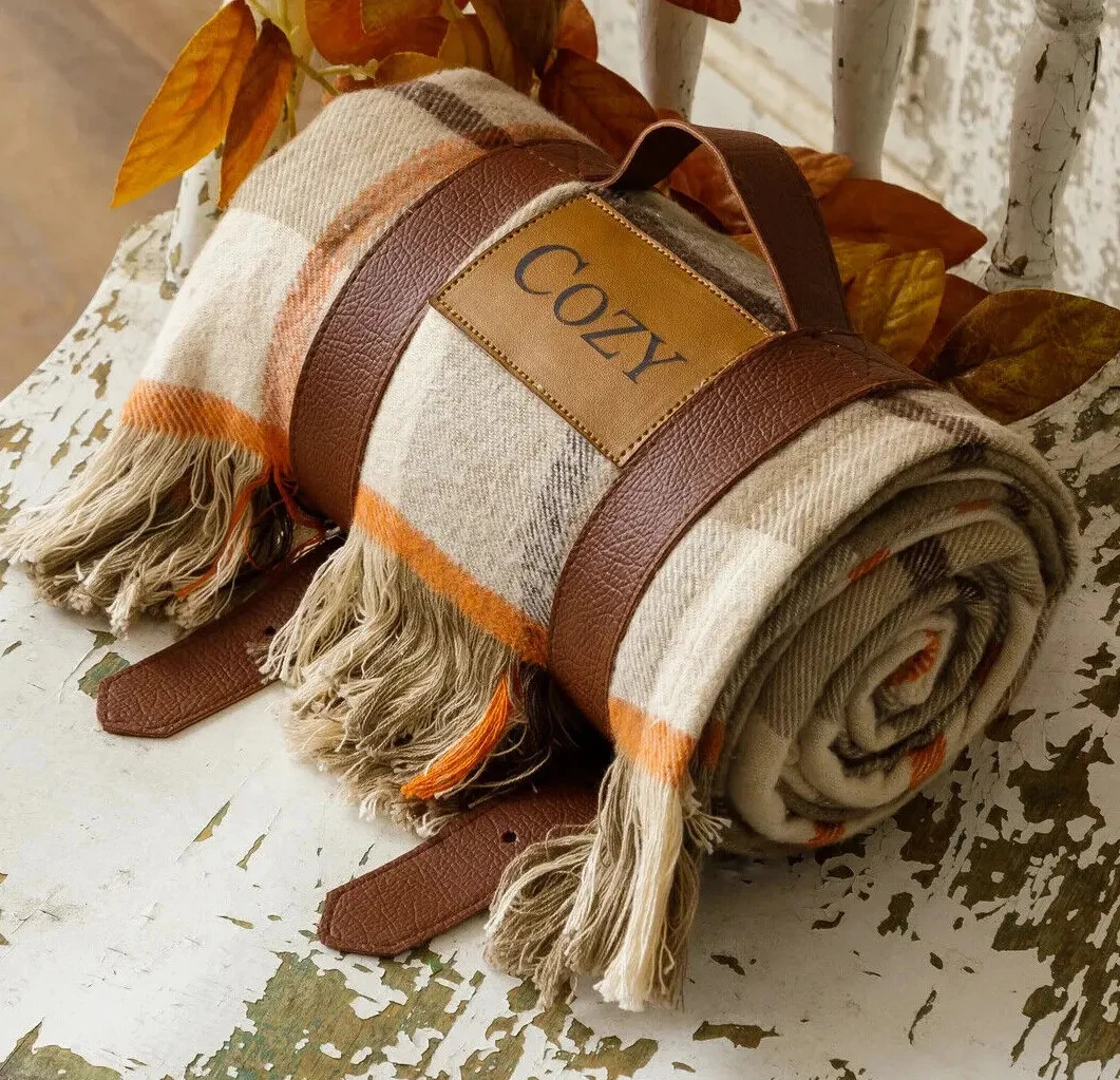 NEW Throw ORANGE BROWN TAN CREAM Blanket Plaid 60