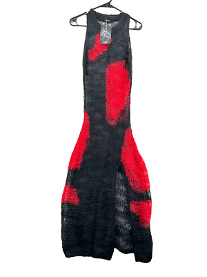 Misbhv Antwerp Dress Size M Black Red Mohair Silk Blend Sheer Open Knit Slit NWT