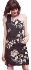 Anthropologie Maeve Ashbury Black Floral Embellished One Shoulder Dress, Size 8