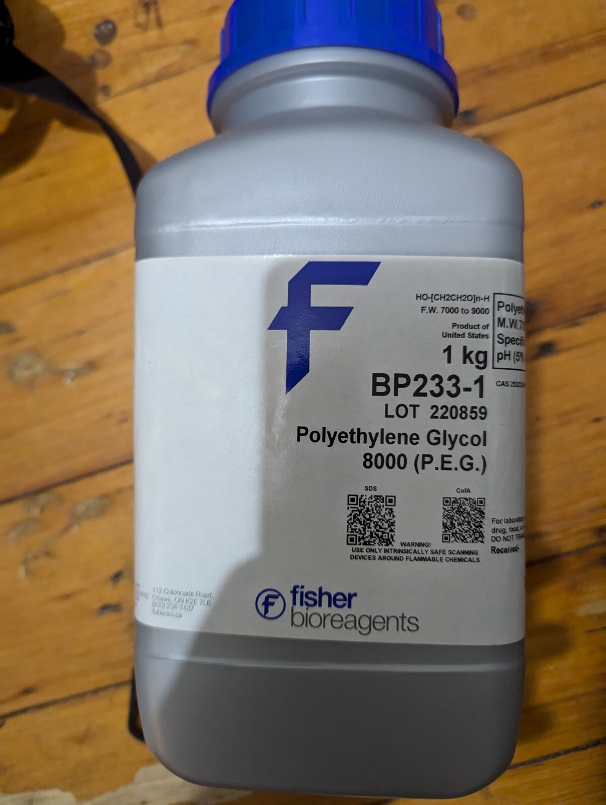 Fisher Bioreagents Polyethylene Glycol 8000 1 kg REF BP233-1 | eBay
