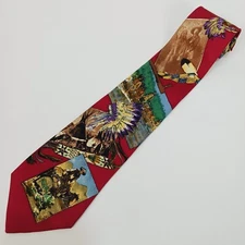 ALTEA MADE IN ITALY SILK NATIVE AMERICAN INDIAN TRIBE HEADDRESS TIE 56"L X 4"W