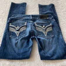 Vigoss Womens Jeans Womens 28 Blue New York Straight Embroidered Western