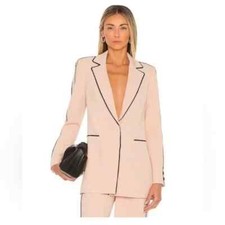 ALICE + OLIVIA Almond Nude Black Pipped Valeria Fitted Blazer Coat Jacket 8 = M