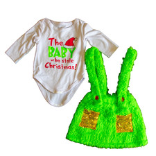 Grinch Green Fuzzy Overall Skirt Outfit Baby Girls Size 6-9M Bodysuit Costume