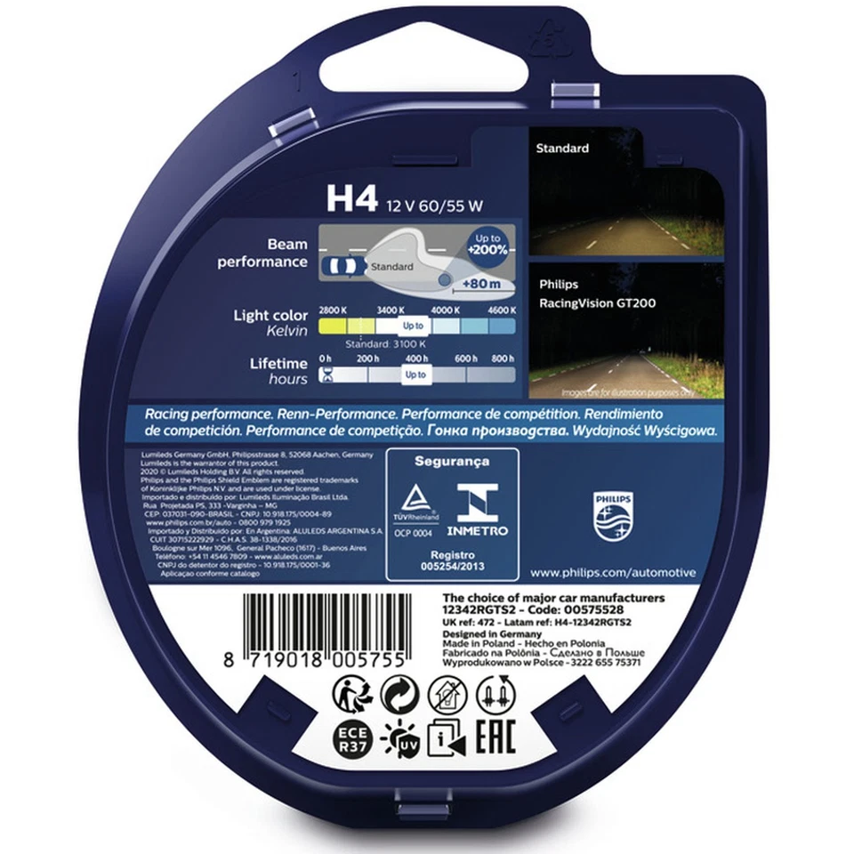 Philips RacingVision GT200 H4 Twin Bulbs 200% Brighter *NEW* 2020 Car Headlights - Image 3 of 4