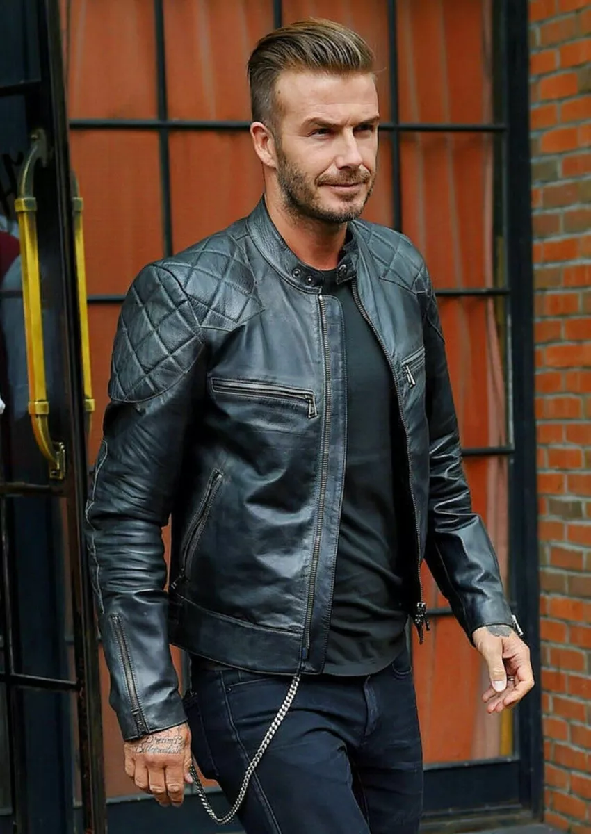 David Beckham Black Leather Jacket For Men s Real Leather Slim Fit Biker Jacket