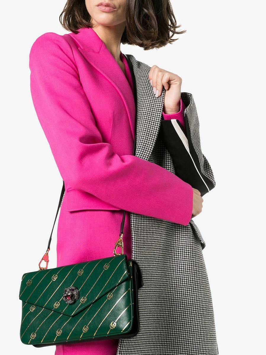 Gucci Thiara Medium Double Shoulder Bag Crystals Black Green Gucci Thiara Medium Double Shoulder Bag Crystals Black Green