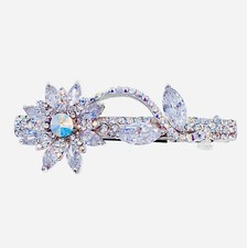 Glam Flower BARRETTE Hair Clip Hairpin made with Swarovski Crystal Silver Z36