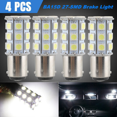 4x Super Bright BA15D 27-SMD LED Interior RV Camper Trailer Light Bulb White 12V