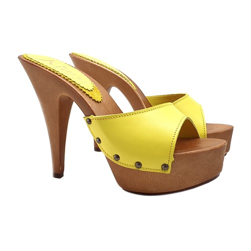 yellow leather clogs