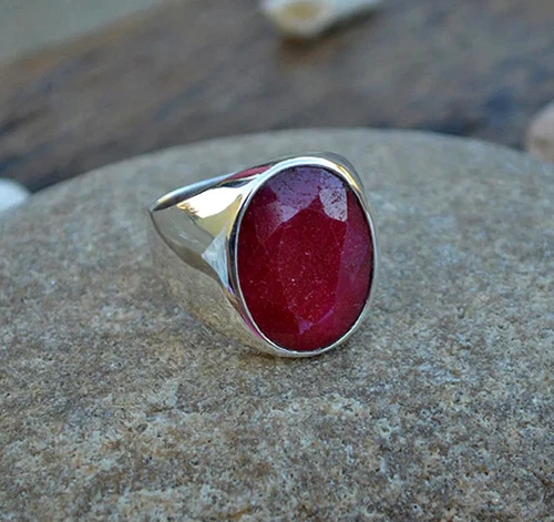 Natural Ruby Men's Ring 925 Sterling Siler Men's Signet Ring Anniversary Gift