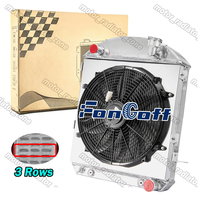 3 Rows Radiator & Shroud Fan For 1917-1927 Ford Model T Bucket Chevy V8 1922 Foto 2 de 4