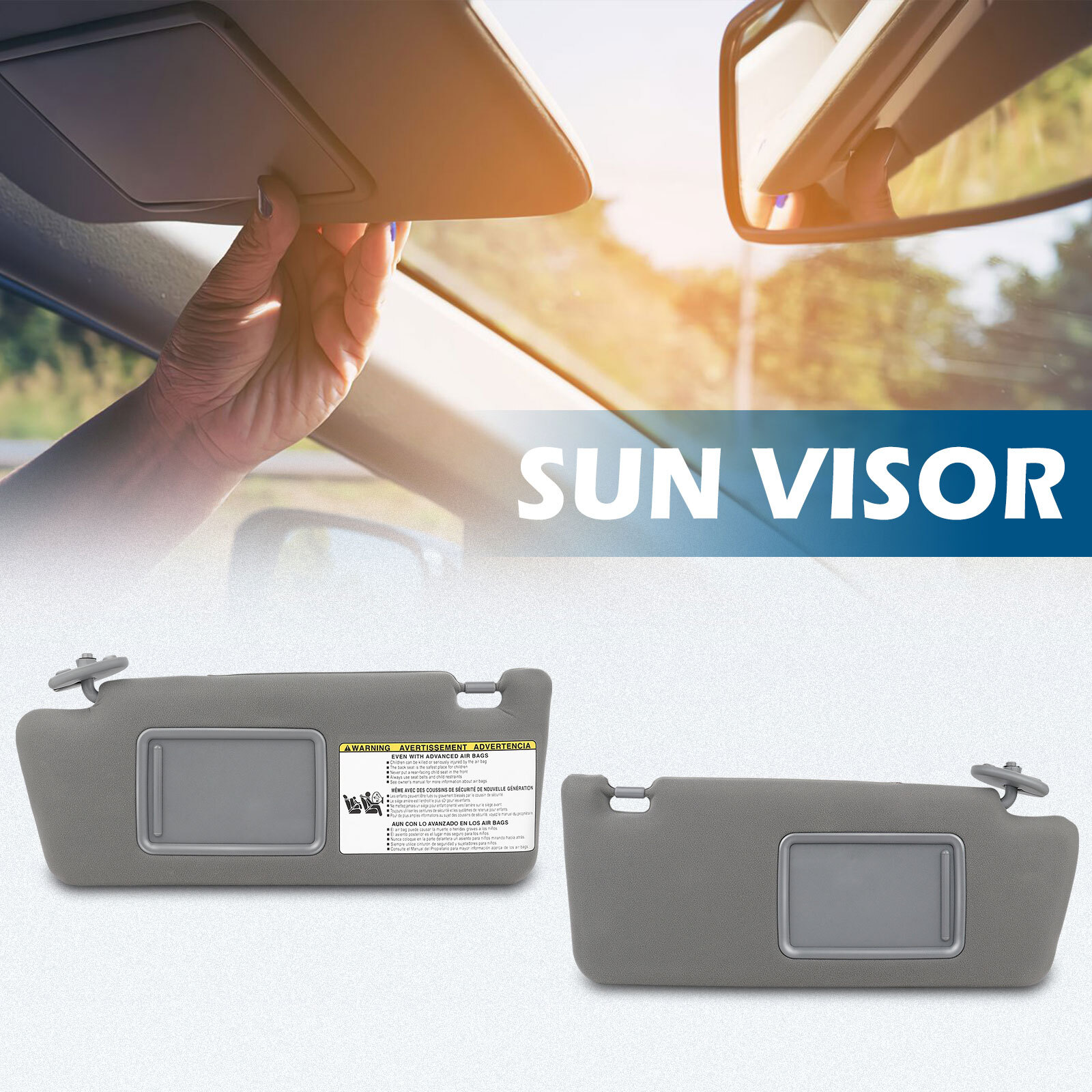 For Toyota Sun Visors LH RH w/Extensions & Mirrors Med Gray NEW