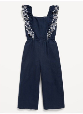 Old Navy- Sleeveless Linen-Blend Ruffle-Trim Jumpsuit for Girls- 18 plus- NWT