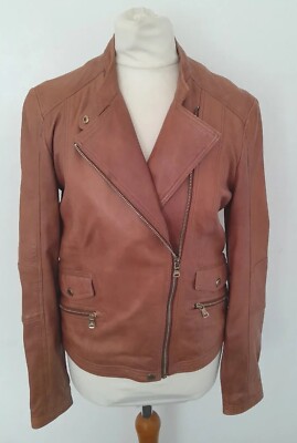 MASSIMO DUTTI - ECHT LEDER Biker Bomber weiche Jacke natur hellbraun Größe S 8