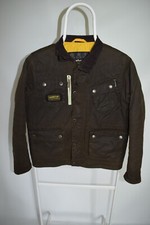 Barbour International Boys Rake Jacket Olive Waxed Motorcycle Kid's Size L