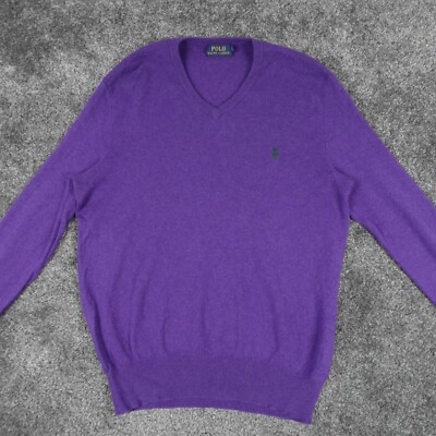 Ralph Lauren Pullover 100% Merinowolle Strick V-Ausschnitt Medium Herren Lila Weich Smart