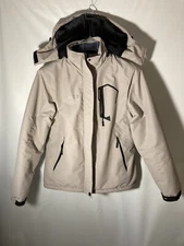 Moerdeng Mens M Waterproof Hooded Parka-Faux Fur Lined-Company Logo-Ivory-NEW