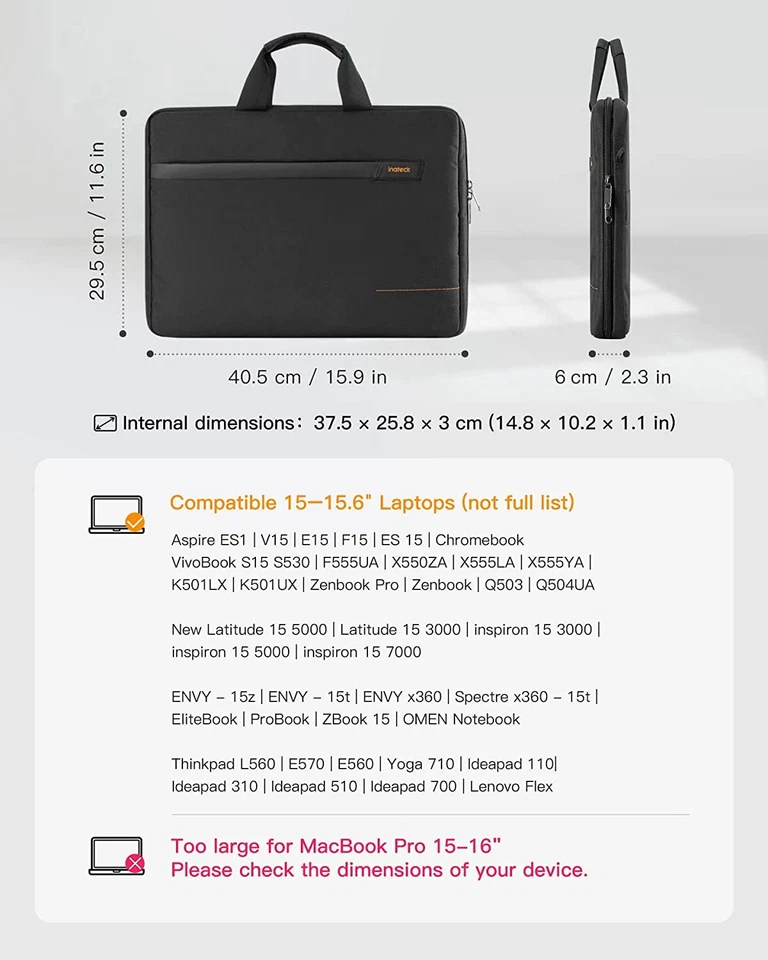 Bolso de hombro con funda para computadora portátil de 15-15,6 pulgadas estuche de transporte resistente a salpicaduras Foto 2 de 4