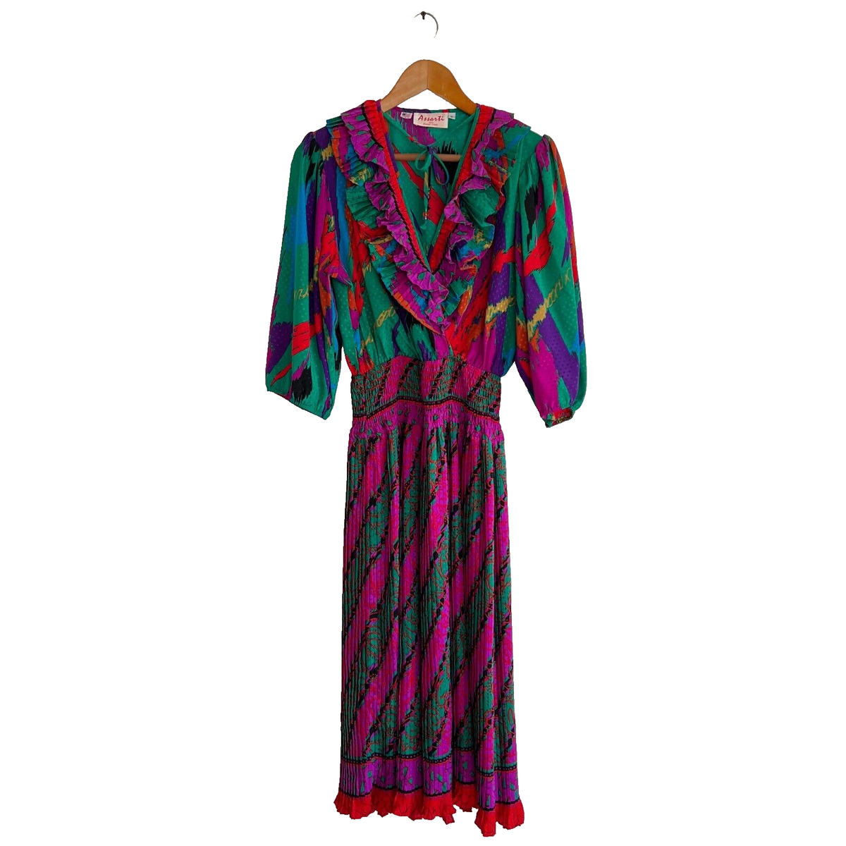 pink and green pleated dress Vintage Assorti for Susan Freis Womens Small Red Ruffle Light Green Prom Dresses