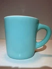 Vintage Hazel Atlas Teal /Turquoise D-Handle Milk Glass Mug Cup USA