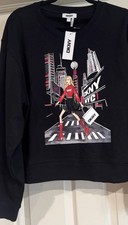 90 NWT DKNY Woman Graphic Print Design Shopping Girl Black Sweatshirt Size XL