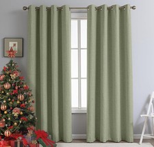 PFAS Free SageGreen Linen Curtains 84 inch Length 2 Panels Set Burg 100 Blac...