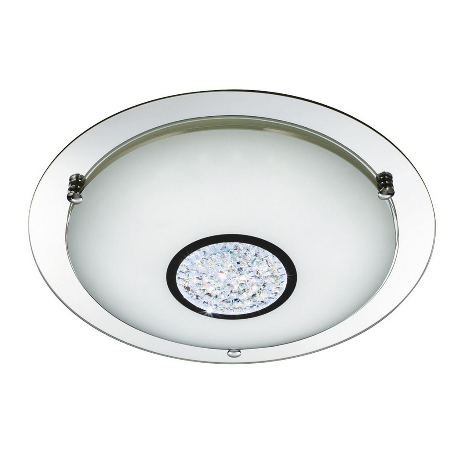 31cm LED IP44 Bathroom Flush Fitting Ceiling Light Chrome with Glass Ice Shade