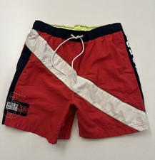 Vintage 90s Tommy Hilfiger Spellout ColorBlock Swim Trunk Shorts Dive Rescue L