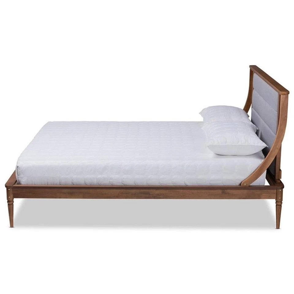 Cama plataforma tamaño king Baxton Studio Regis gris claro y marrón acabado madera Foto 4 de 4