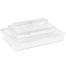 4-Piece Art Supply Storage Organizer, Stackable Plastic Bins with Hinged Lids