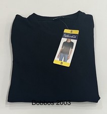 Espléndido top acanalado cuello redondo manga codo para mujer, negro, talla S