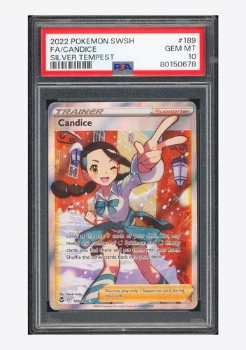 Pokemon PSA 10 Candice Ultra Rare 2022 189/195 SIlver Tempest English