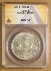 1953 Canada Silver Dollar with Strap ANACS MS62