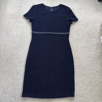 BEAUTIFUL ST JOHN knit navy blue multi shimmer dress size 10