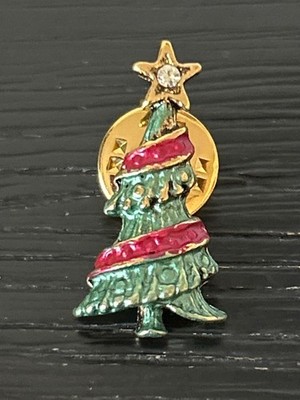 VTG Sara Coventry Christmas Tree Lapel Pin Brooch Rhinestone Star Topper 1''
