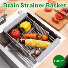 Adjustable Stainless Steel Kitchen Dish Drying Sink Rack Drain Strainer Basket