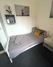 White Painted Wood Single Bed Frame, Slatted Base, Headboard & Footboard