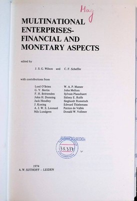 Multinational Enterprises: Financial and Monetary Aspects Financial & Monetary P