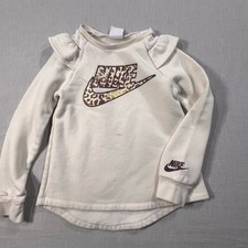 Nike Girls Small Leopard Long Sleeve Top Cream Animal Print Sweatshirt 4-5 Yrs