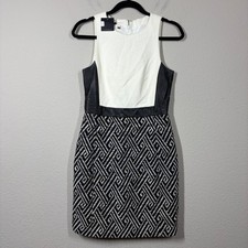 4. Collective 4 Chelsea Tweed Sheath Dress Ivory Black Geometric Sleeveless