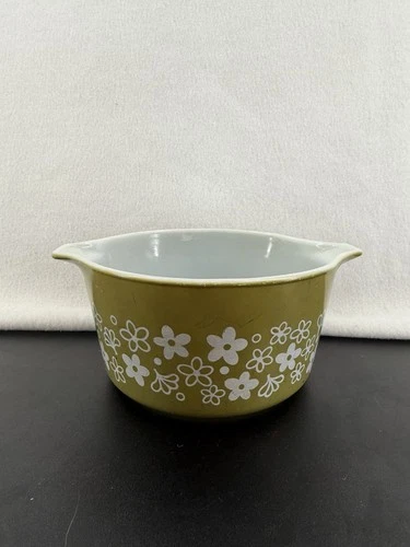 Vintage Pyrex Green Crazy Daisy Spring Blossom Casserole Dish 473 1 Quart Retro