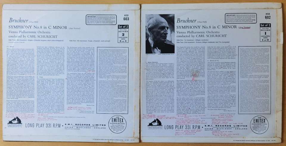 Rare Original Schuricht Bruckner Symphony No. 8 2LP HMV ASD 602 & 603 UK ED1 - Image 2 of 3