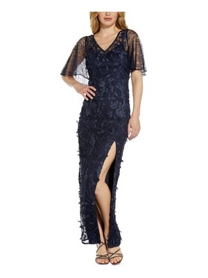 ADRIANNA PAPELL Womens Navy Side Slit  Lined Maxi Formal Dress 4