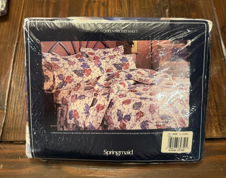 NOVO Conjunto de Lençóis Queen Vintage SPRINGMAID Montado Mola Plana Joia II Lilás Selado  - Imagem 3 de 4