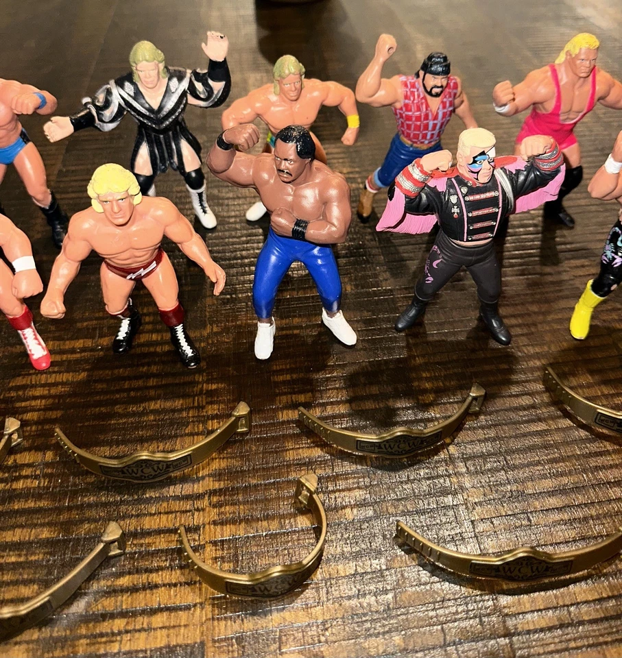 Juego completo de competición WCW GALOOB Reino Unido con 18 figuras y 18 cinturones WWF WWE Hasbro RARO Foto 4 de 4