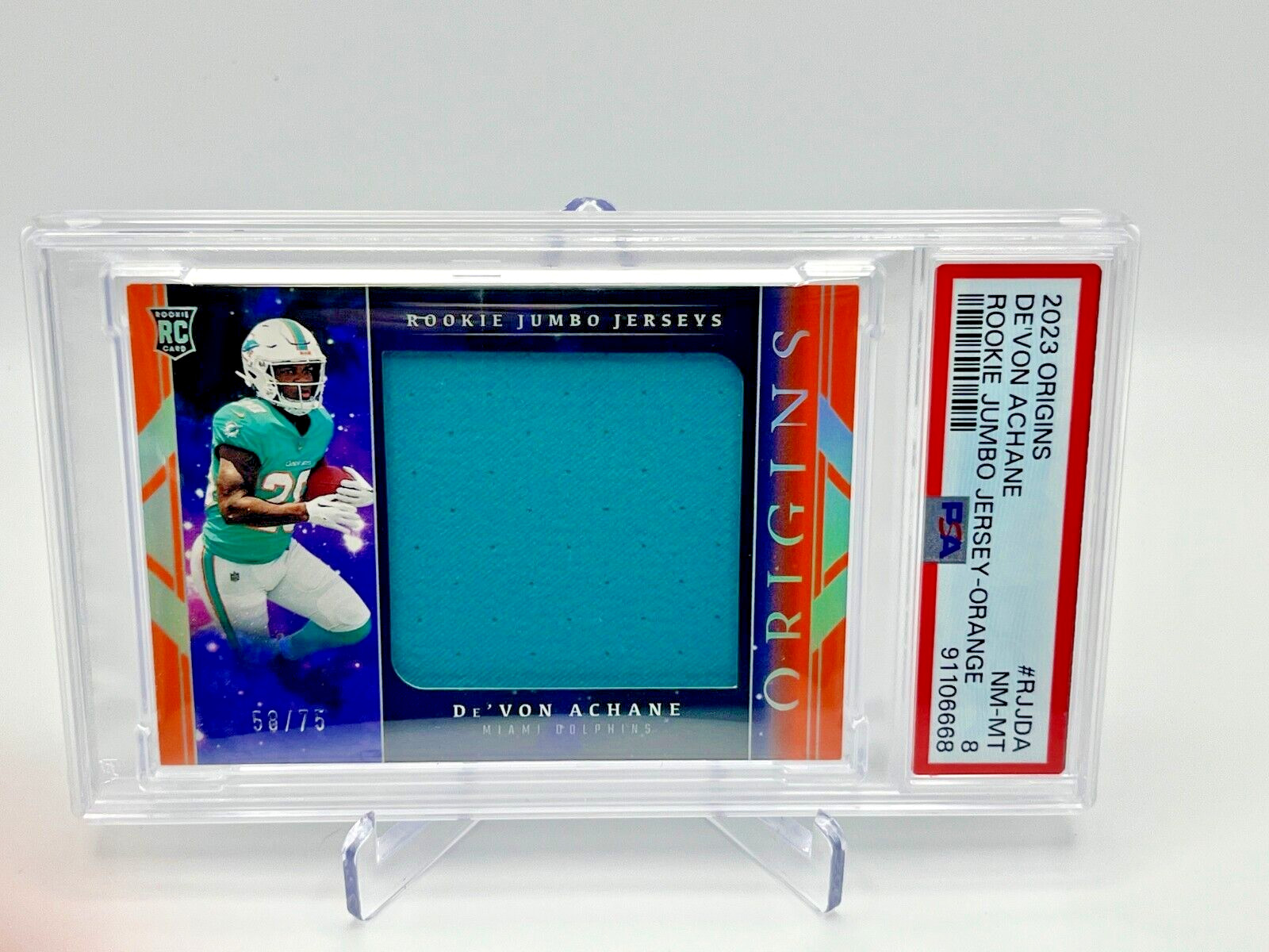 De'Von Achane Panini Origins Rookie Jumbo Jersey #RJJDA Orange
