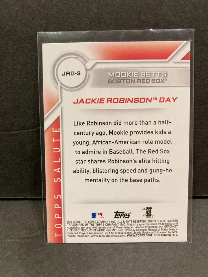 2017 Topps Jackie Robinson Day Mookie Betts Boston Red Sox Card #JRD-3 - Image 2 of 2